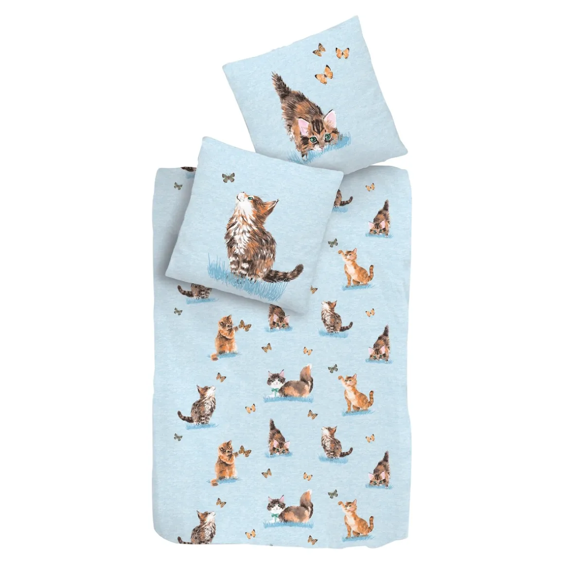 Bettwäsche Baumwolle "Kätzchen", 2-teilig, 135x200 cm hellblau
