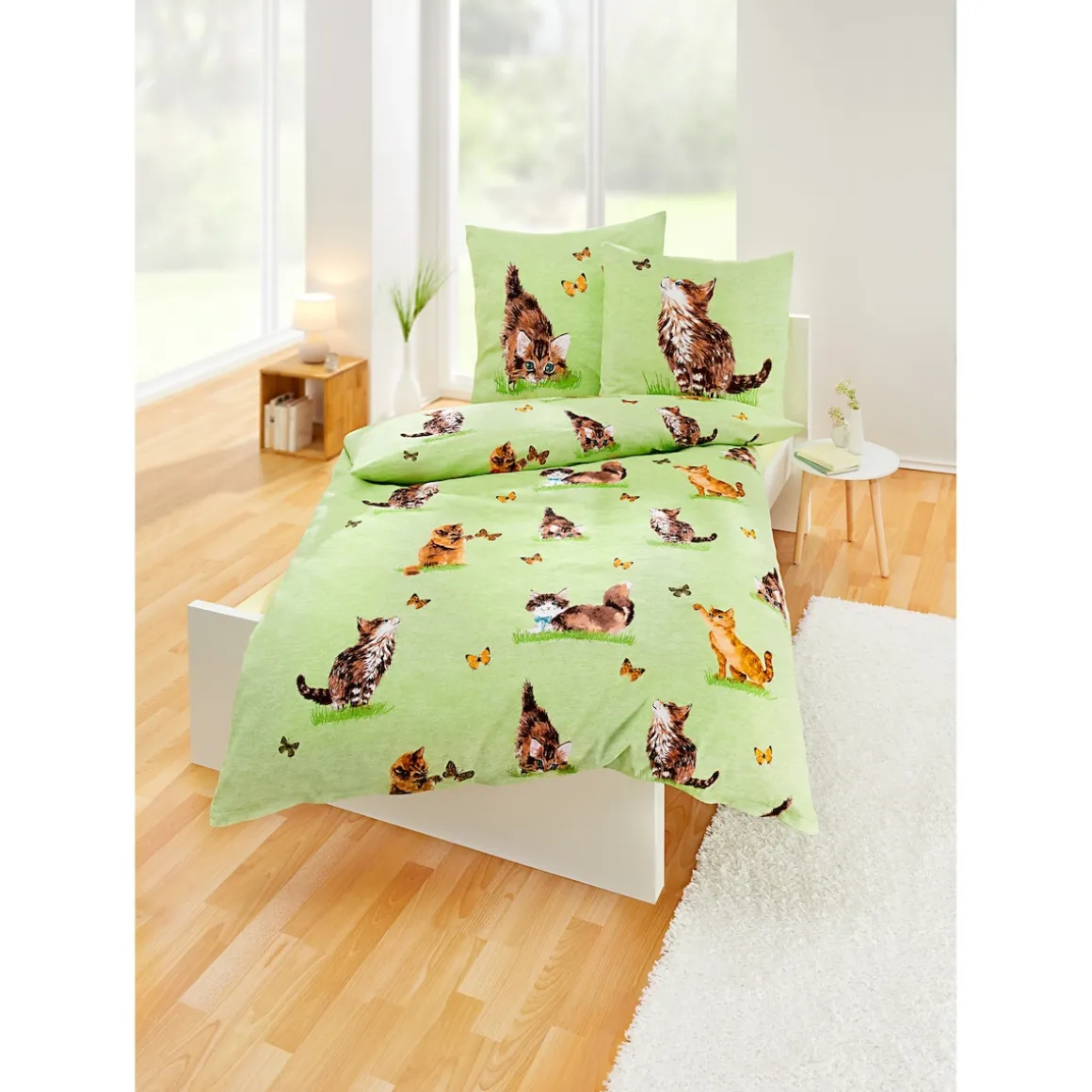 Bettwäsche Baumwolle "Kätzchen", 2-teilig, 135x200 cm grün