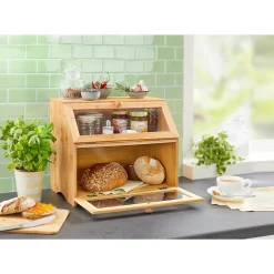 Brotkasten mit 2 Fächern, Holz natur