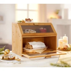 Brotkasten mit 2 Fächern, Holz natur