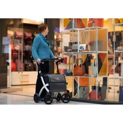 Einkaufsrollator Rollz Flex mit Sitz und Tasche, faltbar Pebble White