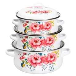 Emaille-Topfset "Sommer-Blüten", 6-teilig