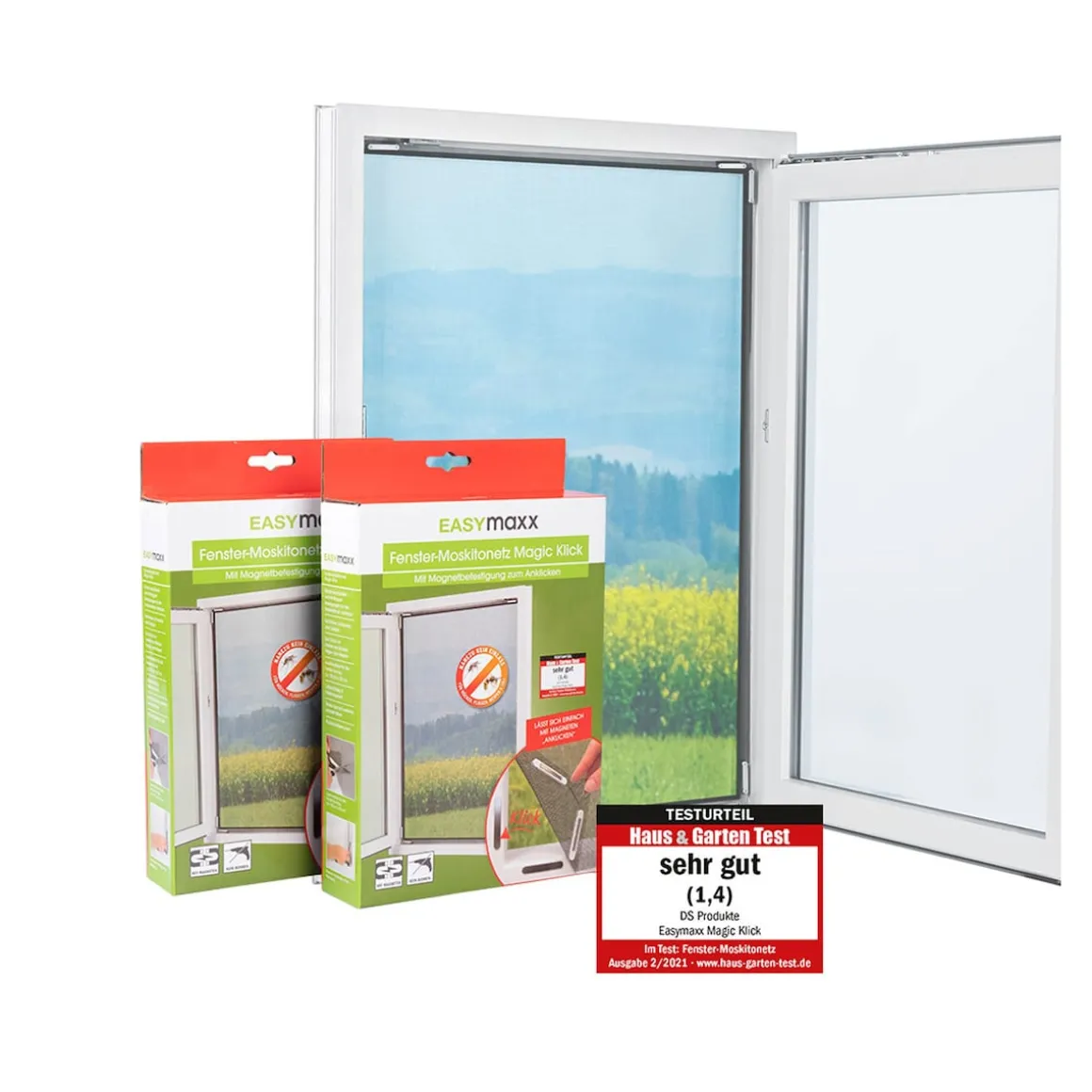 Fenster-Insektennetz "Magic Klick" mit Magnetbefestigung, 2 Stück je 150x130 cm, zuschneidbar