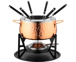 Fondueset, Edelstahl - 1 x Fonduetopf, 1 x Spritzschutz, 1 x Rechaud, 1 x Metallplatte, 1 x Fonduebrenner, 6 x Fonduegabel