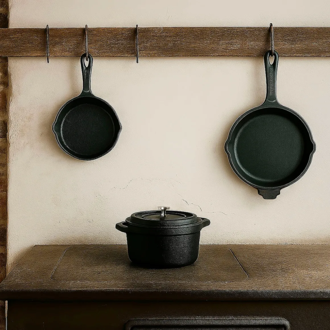 Freyersbacher Mini Cocotte 9 cm Gusseisen, Kleiner Emaille Topf | Rund, mit Brett und Tuch