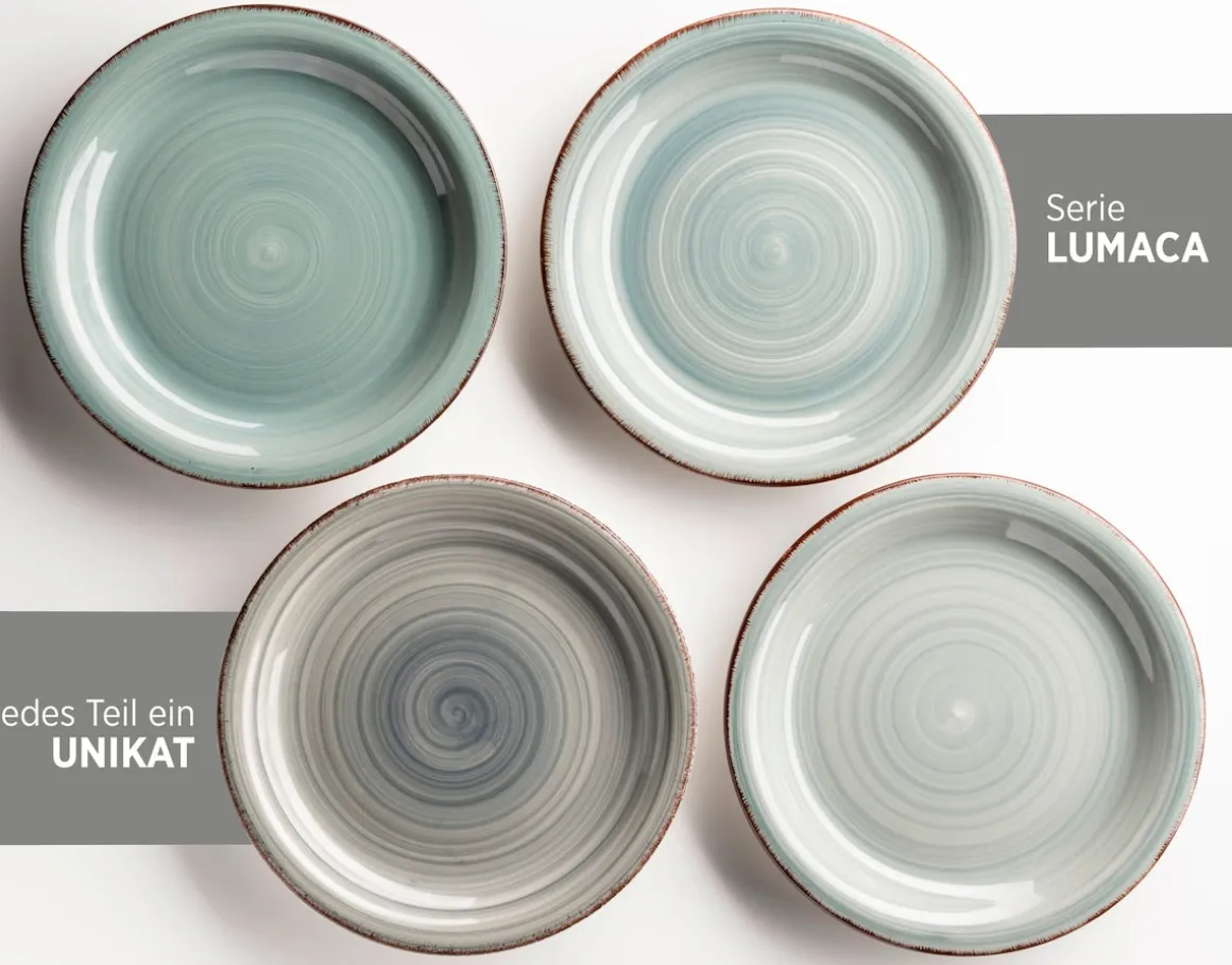 Frühstücksgeschirr, Steingut Lumaca Rauchblau
