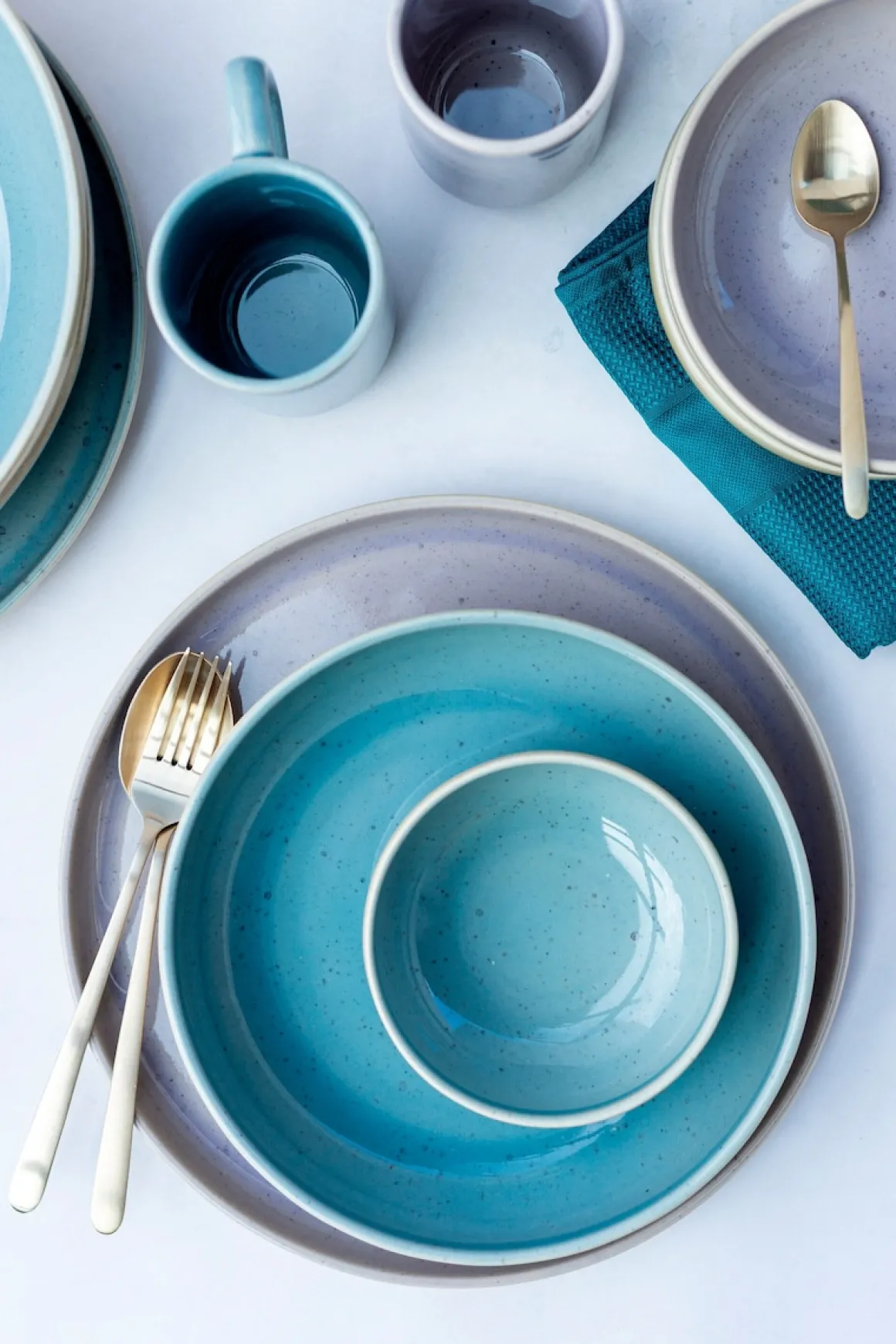 Frühstücksset, Steinzeug Candy Blau