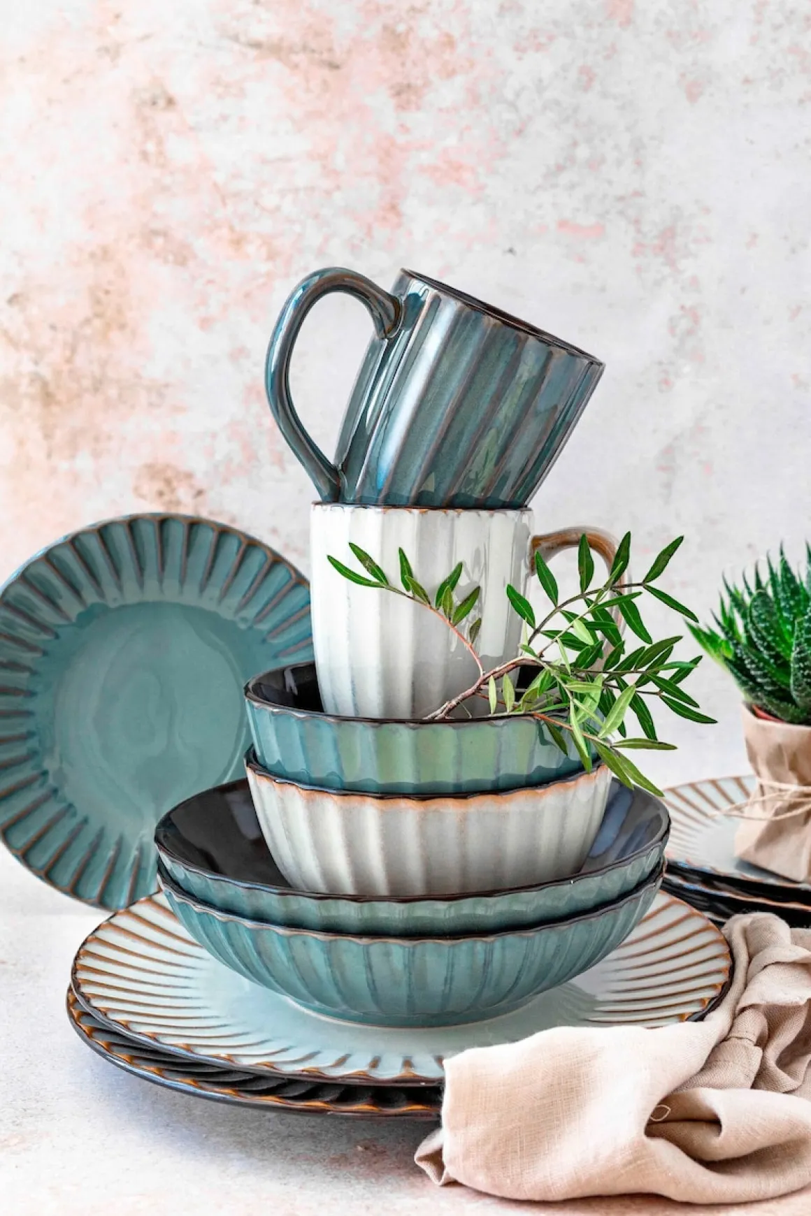 Frühstücksset, Steinzeug Confino Beige