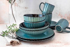 Frühstücksset, Steinzeug Confino Petrol