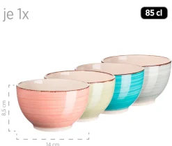 Geschirr-Set, Steingut Lumaca Koralle /Grau /Grün /Blau