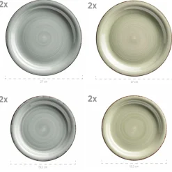 Geschirr-Set, Steingut Lumaca Rauchblau / Olivgrün