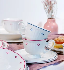Kaffeeservice, Porzellan Lova Weiß / Rot