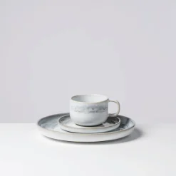 Kaffeeservice, Steinzeug TIEFER SEE Grau / Weiß