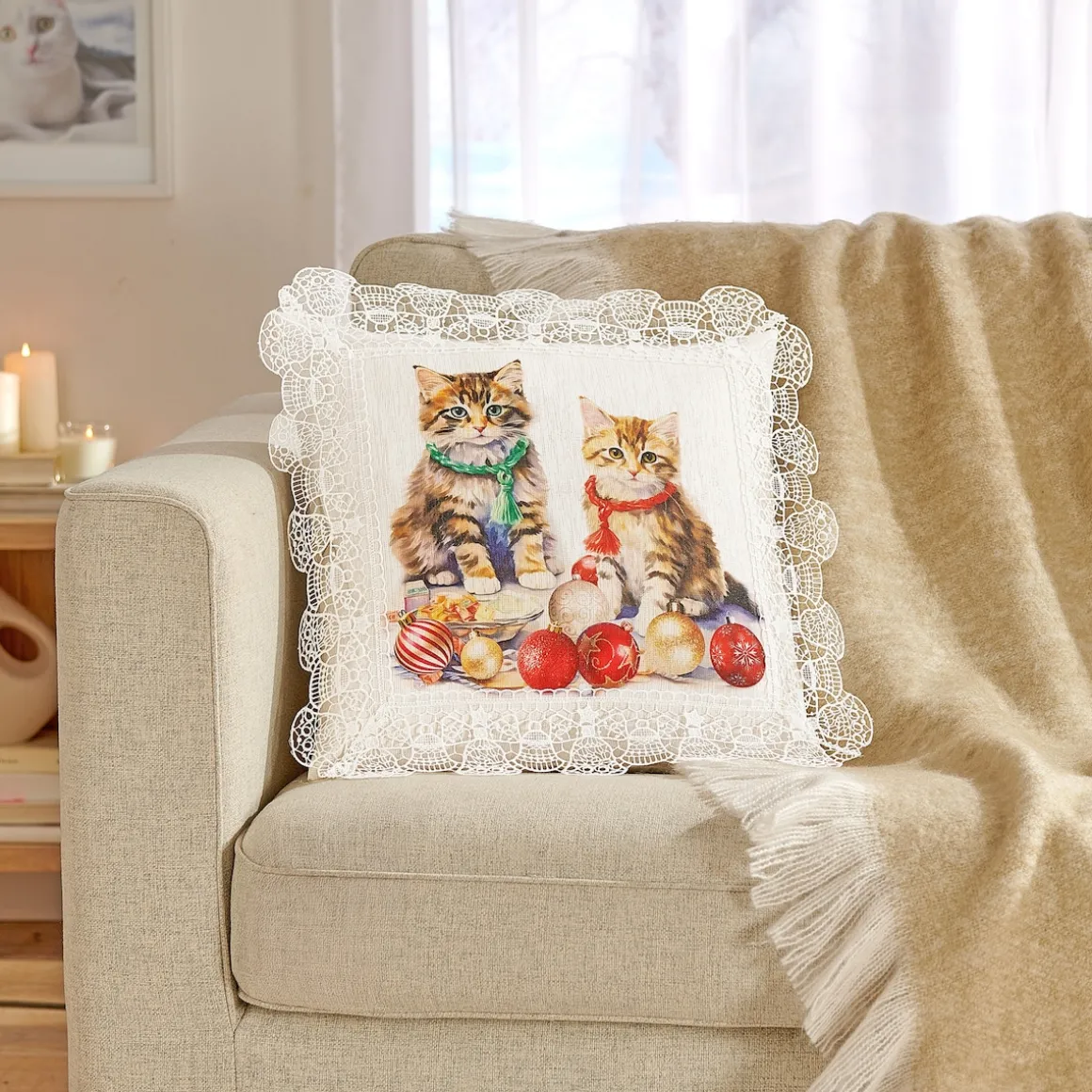 Kissenhülle „Weihnachtskatze“, 40x40 cm