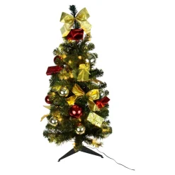 Künstlicher Weihnachtsbaum mit LED-Beleuchtung, geschmückt gold
