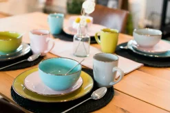 Kombiservice, Steinzeug METALLIC RIM Rosa, Grün, Blau, Grau