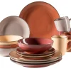 Kombiservice, Steinzeug METALLIC RIM Rot, Braun, Orange, Beige