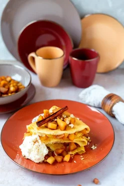 Kombiservice, Steinzeug METALLIC RIM Rot, Braun, Orange, Beige