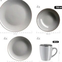 Kombiservice, Steinzeug METALLIC RIM Grau