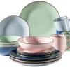 Kombiservice, Steinzeug METALLIC RIM Rosa,Mint,Blau,Dunkelblau