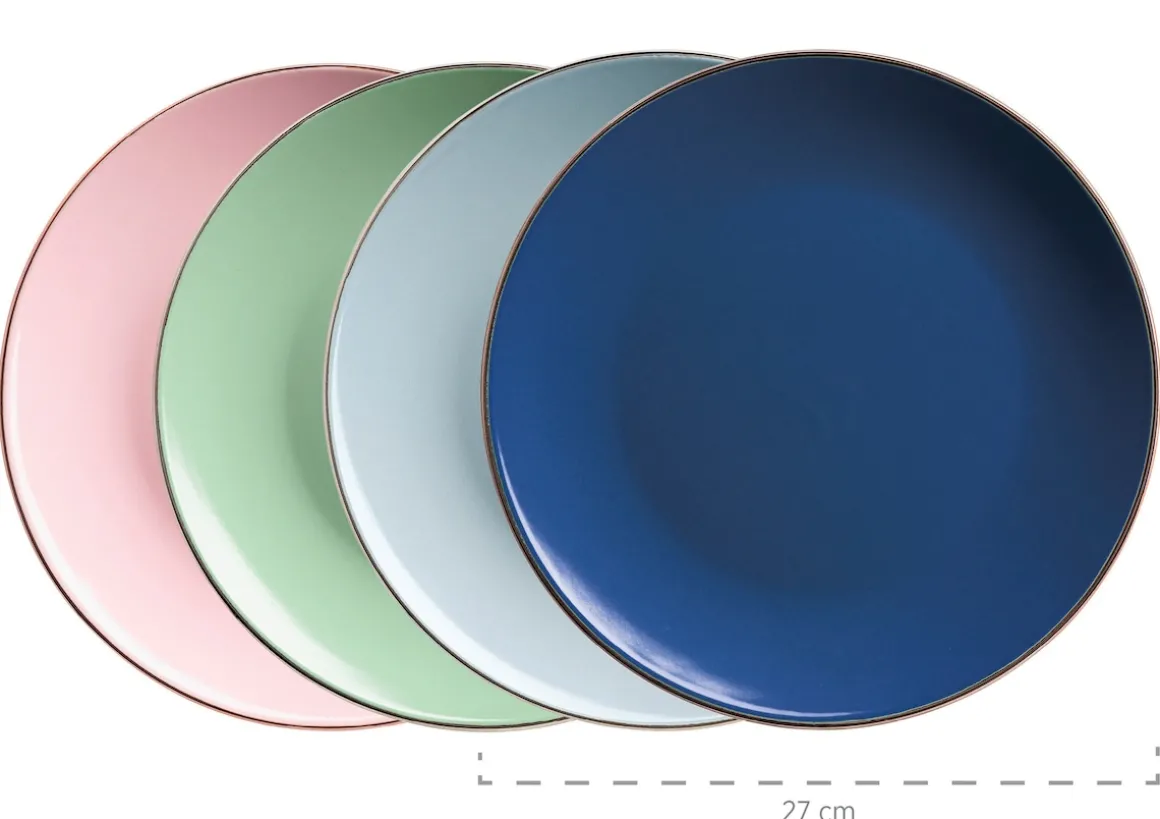 Kombiservice, Steinzeug METALLIC RIM Rosa,Mint,Blau,Dunkelblau