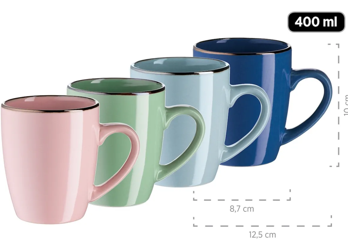 Kombiservice, Steinzeug METALLIC RIM Rosa,Mint,Blau,Dunkelblau