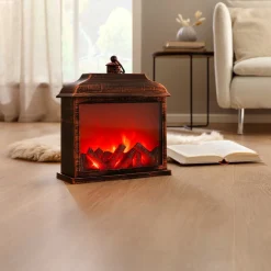 LED-Laterne mit Kaminfeuer 