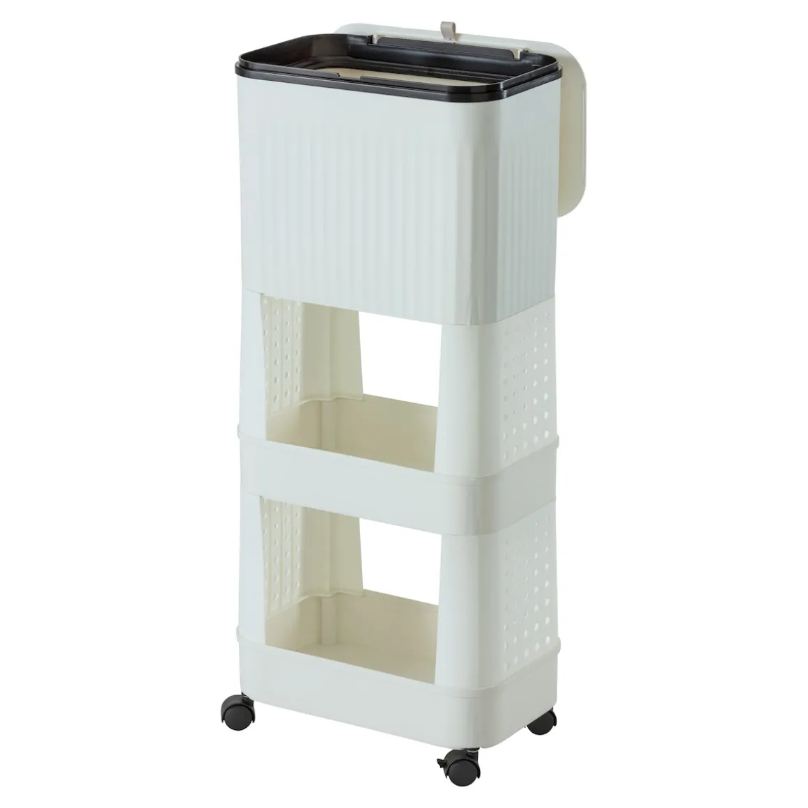 Platzspar-Rollwagen mit Mülleimer 2 Fächer