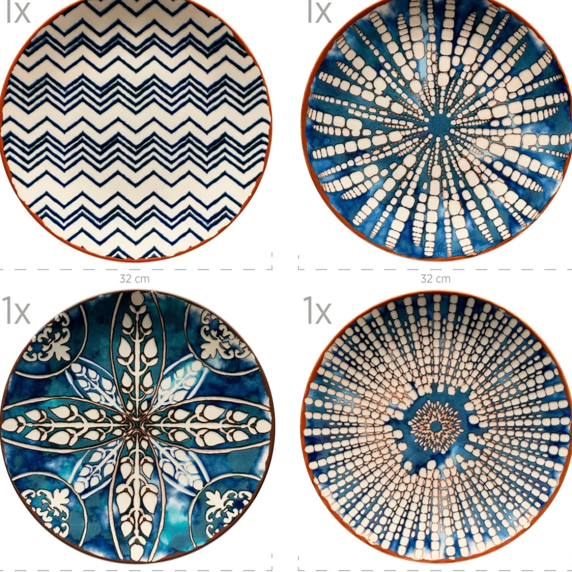 Platzteller-Set, Steinzeug Iberico Blue 4 x Platzteller