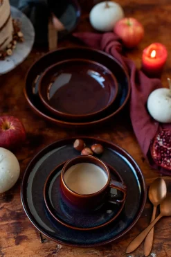 Salatschüsselset, Steinzeug Elina Uno Rot / Braun