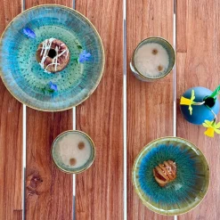 Schüssel-Set, Steinzeug Flussufer blau, grün, braun