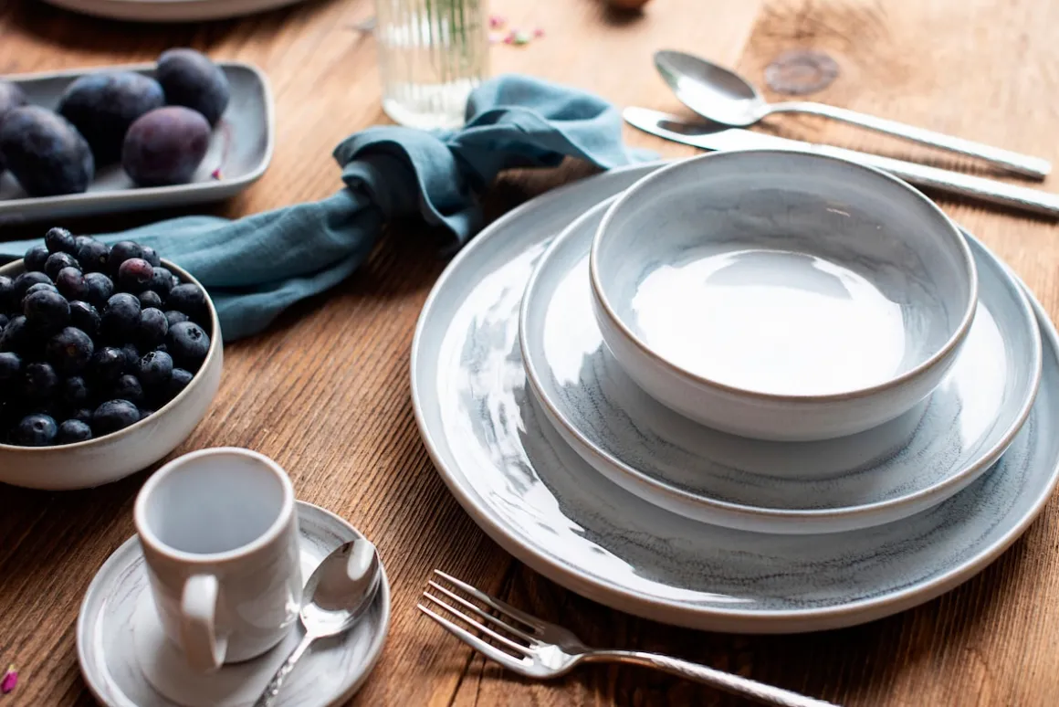 Schüssel-Set, Steinzeug TIEFER SEE Grau / Weiß