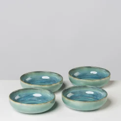 Schüssel-Set, Steinzeug TIEFER SEE Blau / Grün
