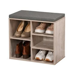 Schuhschrank mit Sitzkissen, 5 Fächer braun
