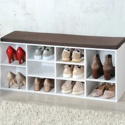 Schuhschrank mit Sitzkissen aus Stoff