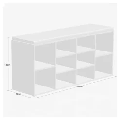 Schuhschrank mit Sitzkissen aus Stoff