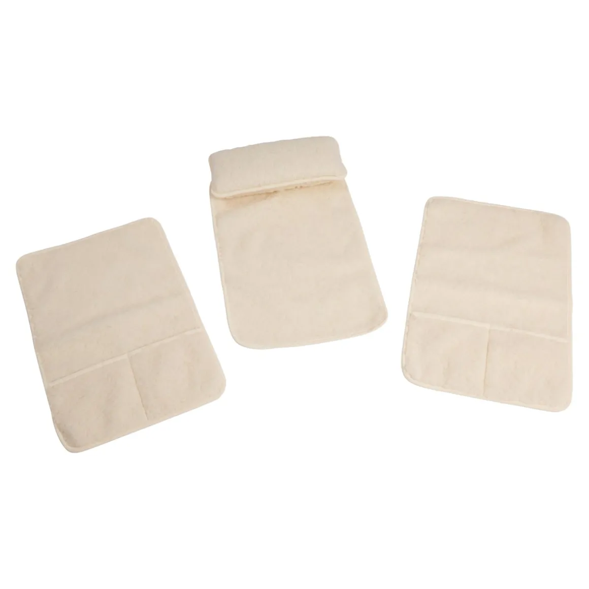 Sesselkissen und Armlehnenschoner-Set, 3-teilig, Schurwolle creme