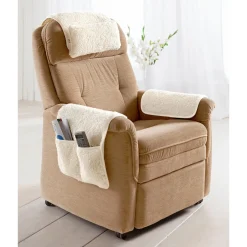 Sesselkissen und Armlehnenschoner-Set, 3-teilig, Schurwolle creme