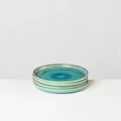 Speiseteller-Set, Steinzeug TIEFER SEE Blau / Grün