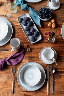 Speiseteller-Set, Steinzeug TIEFER SEE Grau / Weiß