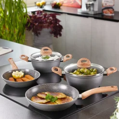 STONELINE CERAMIC Keramik Kochgeschirr-Set 14-teilig | mit Deckeln - Holzoptik