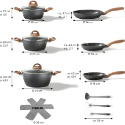 STONELINE CERAMIC Keramik Kochgeschirr-Set 14-teilig | mit Deckeln - Holzoptik