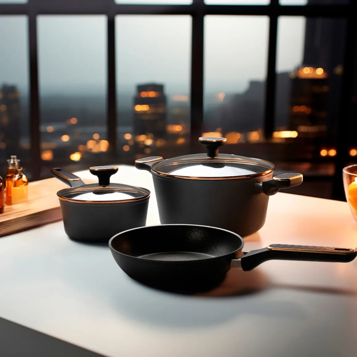 STONELINE Kochgeschirr-Set 11-teilig 18/20/24 Roségold | mit Deckeln