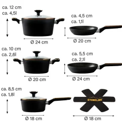 STONELINE Kochgeschirr-Set 11-teilig 18/20/24 Roségold | mit Deckeln
