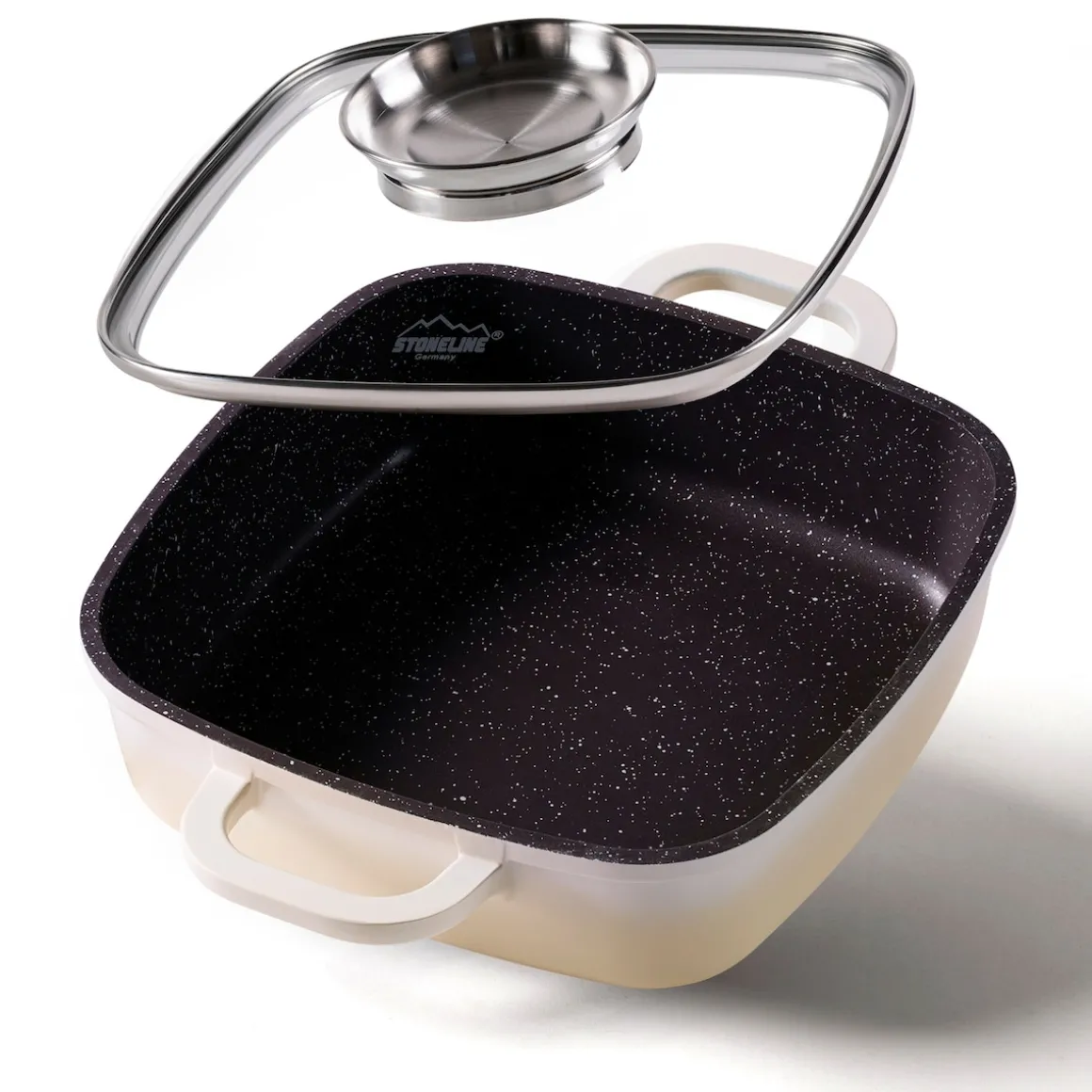 STONELINE Servierpfanne Eckig 20 cm Creme | mit Deckel