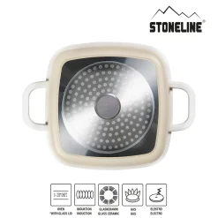 STONELINE Servierpfanne Eckig 20 cm Creme | mit Deckel
