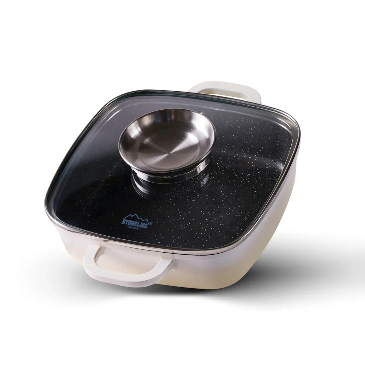 STONELINE Servierpfanne Eckig 20 cm Creme | mit Deckel