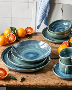 Suppenteller, Steinzeug TIEFER SEE Blau / Grün