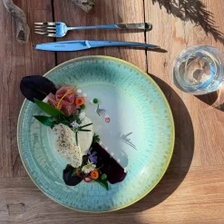 Suppenteller-Set, Steinzeug Flussufer blau, grün, weiß