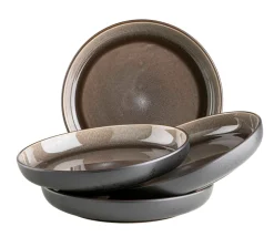 Suppenteller-Set, Steinzeug Niara Schwarz / Grau